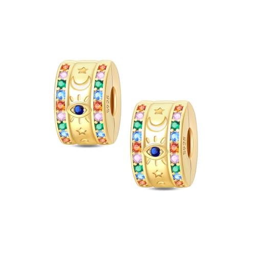 Gold Clip Stopper Charms for Pandora Bracelets Spacers Bead Charms Packs Jewelry Gift for Women - color: Goldden Eyes-2 Packs