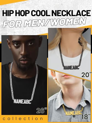 GoldChic JEWELRY Name Necklace Personalized for Men, Womens Custom Name Plate Chain, Stainless Steel Customized Old English Nameplate Choker with Curb Chains Custom, 16 inches to 30 inches - color: Cuban Chain 6 mm- Gold(Large Pendant)