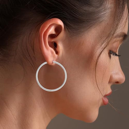 Charmsy 925 Sterling Silver Hoop Earrings | Lightweight Italian 2.5mm Tube Diamond-Cut Round Classic Hoops Earring for Women | Size 15/20/25/30/35/40/50/60/70mm | Small Medium Large - color: Classic, size: 40 MM