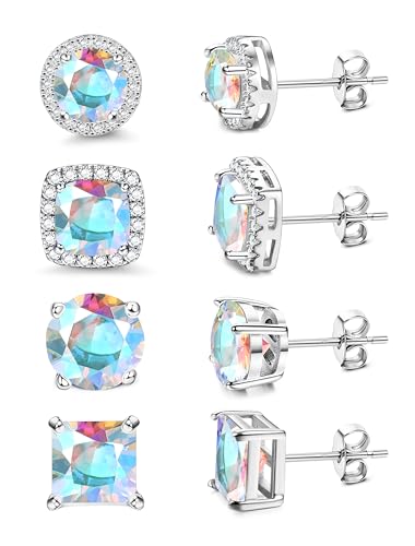 MILACOLATO S925 Sterling Silver Stud Earrings for Women Men Hypoallergenic 18K Gold Plated Cubic Zirconia Earrings Studs Brilliant Simulated Diamond Halo Earring for Sensitive Ears - style: 18K White Gold Plated - AB CZ