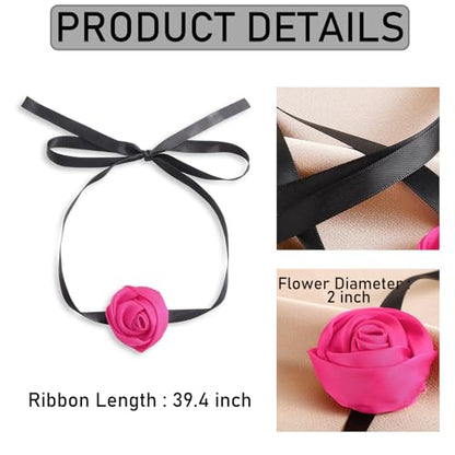 Firstmeet Floral Rose Necklace Handmade Flower Satin Ribbon Choker Necklace for Women - color: Rosered