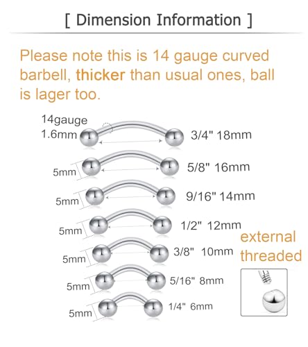 Rook Piercing Jewelry Rook Earrings for Women Eyebrow Rings Surgical Steel Vertical Labret Jewelry 16g 14g Curved Barbell Snug Daith Surface Tragus Piercing Jewelry Silver Gold - color: B2-14g thicker - 7 length- silver