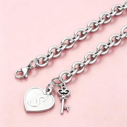 M MOOHAM Heart Initial Bracelets for Girls Women - Engraved 26 Letters Initial Charms Bracelet Stainless Steel Bracelet Birthday Christmas Jewelry Gift for Women Teen Girls - style: A - Heart