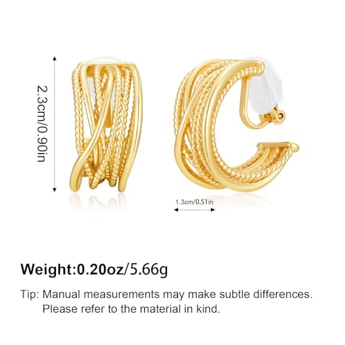 Clip on Earrings for Women Silver and Gold Plated Twisted Rope Hoops Non Pierced C Hoop Earring Lightweight Two Tone Clips Mixed Metal Jewelry Gifts - color: Wide Hoop-gold