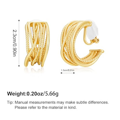 Clip on Earrings for Women Silver and Gold Plated Twisted Rope Hoops Non Pierced C Hoop Earring Lightweight Two Tone Clips Mixed Metal Jewelry Gifts - color: Wide Hoop-gold