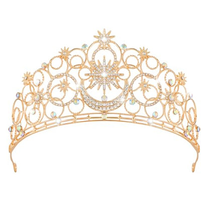 Crystal Crowns for Women, Crystal Bubble TiaraBride Royal Queen Headband Princess Headpieces for Women Bridal Wedding Prom Birthday Party Crowns - color: Golden Star & Moon Crown