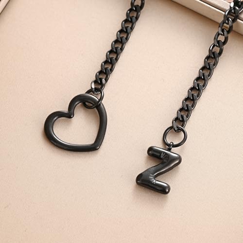 sroyte Black Heart Slip Chain Initial Necklaces for Women,Stainless Steel O-Ring Adjustable Lariat Heart Y-Necklace,Punk Gothic Cuban Collar Choker Necklace for women - color: Black Z