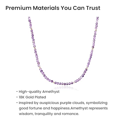 ARSIS Genuine Beaded Gemstone Necklace for Women, Colorful Natural Stone Handmade Bead Choker, Personalized Birthstone Necklace, Boho Summer Beach Necklace Layering Stackable Jewelry Gift - color: Amethyst (February)