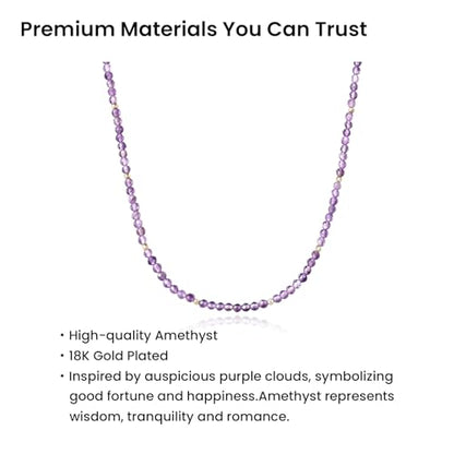 ARSIS Genuine Beaded Gemstone Necklace for Women, Colorful Natural Stone Handmade Bead Choker, Personalized Birthstone Necklace, Boho Summer Beach Necklace Layering Stackable Jewelry Gift - color: Amethyst (February)