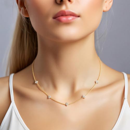 Yowivon Layered Gold Necklaces for Women, Dainty 14K Gold Plated Pendant Necklace, Non Tarnish Cubic Zirconia Stack Choker Necklace, Adjustable Hypoallergenic Trendy Jewelry Gift for Her - style: Gold-Four-Leaf Flowers