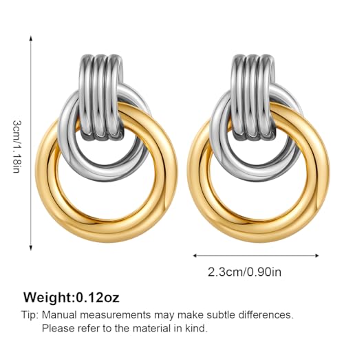 Gold Chunky Earrings for Women Geometric Knot Link Drop Dangle Earrings 14K Gold Plated Statement Earrings Trendy Gold Jewelry - color: Style 5-Two Tone