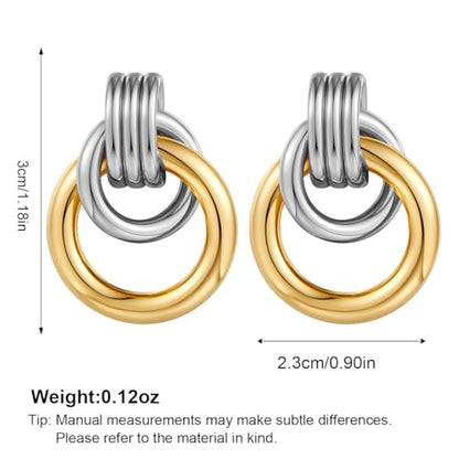 Gold Chunky Earrings for Women Geometric Knot Link Drop Dangle Earrings 14K Gold Plated Statement Earrings Trendy Gold Jewelry - color: Style 5-Two Tone