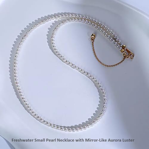 White Genuine Freshwater Cultured Pearl Necklace For Women And Men | Full Sizes from 3mm to 14mm Freshwater Pearls, AAA Grade & Above, A Love Gift Choice For Anniversaries And Birthdays - size: 3-4mm 14+2in