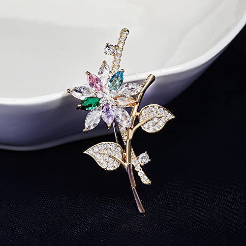 Brooches for Women, Shiny Cubic Zirconia Brooch Pins for Women Fashion Brooch Pin Broach Jewelry Gift - color: Floral Branch