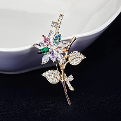 Brooches for Women, Shiny Cubic Zirconia Brooch Pins for Women Fashion Brooch Pin Broach Jewelry Gift - color: Floral Branch