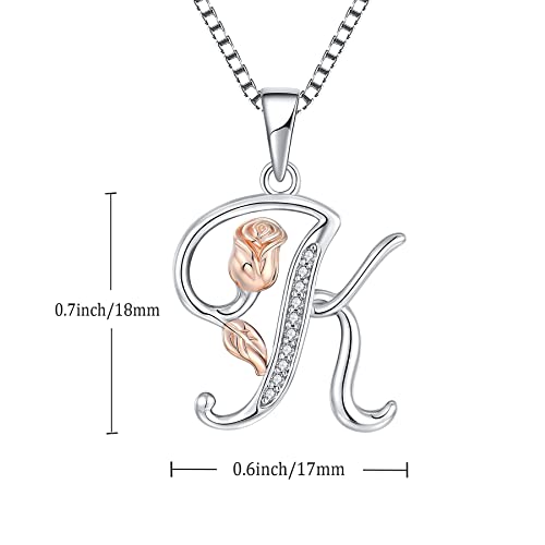 STARCHENIE Initial Necklace for Women Sterling Silver Letters 26 Alphabet Pendant Rose Flower Jewelry Gifts for Family Sisters Friend - color: K