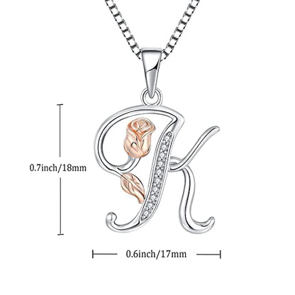 STARCHENIE Initial Necklace for Women Sterling Silver Letters 26 Alphabet Pendant Rose Flower Jewelry Gifts for Family Sisters Friend - color: K