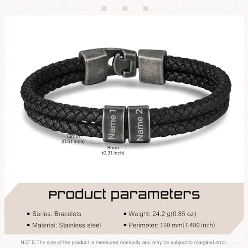 Personalized Braided Leather Bracelet with Photo Custom Name Beads Cuff Bangle Jewelry Gifts for Men Dad Husband Grandpa Fathers Day - color: Style 3