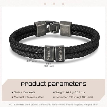 Personalized Braided Leather Bracelet with Photo Custom Name Beads Cuff Bangle Jewelry Gifts for Men Dad Husband Grandpa Fathers Day - color: Style 3