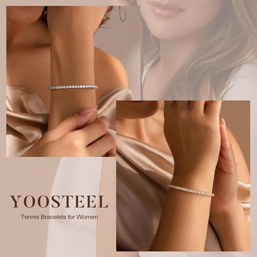 Yoosteel 14K-Gold-Plated/White-Gold-Plated Tennis Bracelet for Women,3mm CZ | Dainty Cubic Zirconia Bracelets,Classic Tennis Bracelet,Trendy Simple CZ Jewelry Gifts,6.5/7/7.5 Inch Bracelets - color: Four Claws-14K-White Gold-Plated, size: 6.5
