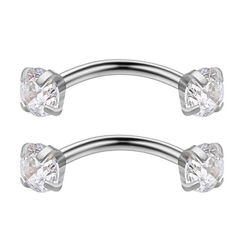 3PRS 16G 3/8" (10MM) Stainless Steel 3mm CZ/Gems/Ball Curved Barbell Eyebrow Tragus Lip Belly Ring Piercing Jewelry - Steel - color: Stainless Steel
