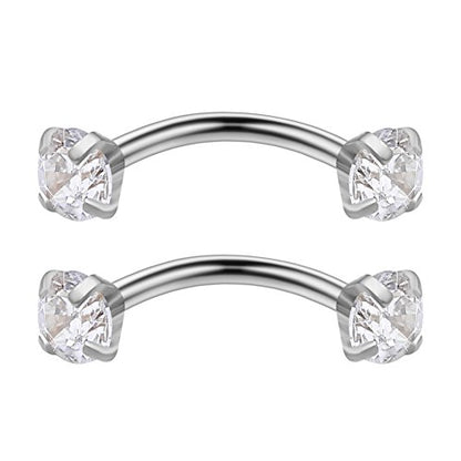3PRS 16G 3/8" (10MM) Stainless Steel 3mm CZ/Gems/Ball Curved Barbell Eyebrow Tragus Lip Belly Ring Piercing Jewelry - Steel - color: Stainless Steel
