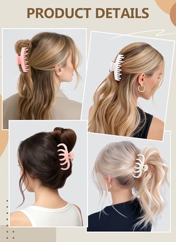 4 Pack Silicone Flexible Hair Claw Clips - Nonslip Large Bendable Soft Claw Clip for Women, Silicone Hair Clips Hair Accessories - color: Pink+White+Pink+White