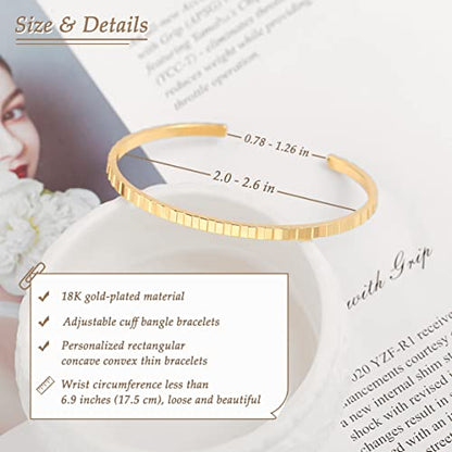 PERNNLA PEARL Dainty Gold Bar Bracelet for Women Simple Delicate Thin Cuff Bangle Hook Bracelet 18K Gold Plated Handmade Minimalist Jewelry - color: 12.Small Rectangle