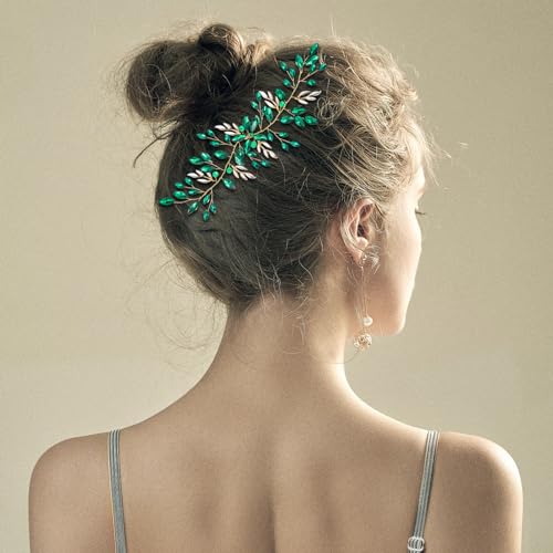 Aswewamt Green Emerald Crystal Hairband - Hair Accessory for Women, Green Leaf Headpiece for Bride, Bridesmaid, Wedding, Party, Prom, Dance, Gift