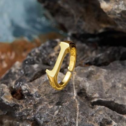 Cicy Bell Initial Rings for Women 18k Gold Plated Adjustable Rings | Open Signet Rings, Bold Letter, Personalized Engraved, For Party - color: Initial-J