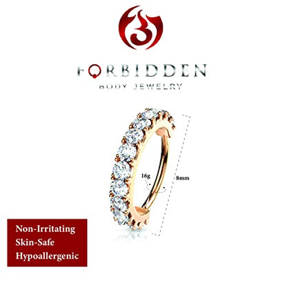 Forbidden Body Jewelry 16-20g 8mm CZ Lined Plated Brass Bendable Nose Ring and Cartilage Hoop (Choose Gauge/Plating/Color) - style: 16g - Rose Gold Plated
