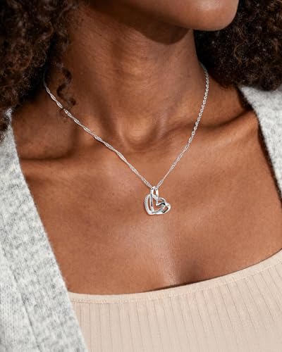 Silver Double Heart Pendant Necklace for Women Interlocking Heart Design with Twisted Rope Chain Dainty Jewelry Gift for Her