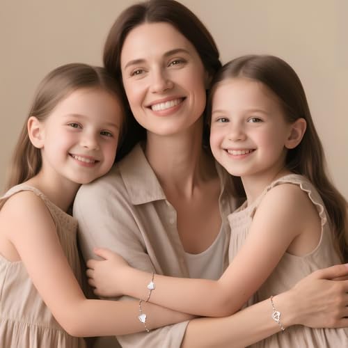 DS Mother Daughter Matching Bracelets,Adjustable Stainless Steel Gift Set | mother’s Day & Birthday Gift Box,Heart Charm,Mommy & Me Style,18K Gold Plated,Hypoallergenic,Daily Wear,Fits Women Teen Girls - color: Silver-2