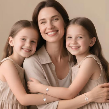 DS Mother Daughter Matching Bracelets,Adjustable Stainless Steel Gift Set | mother’s Day & Birthday Gift Box,Heart Charm,Mommy & Me Style,18K Gold Plated,Hypoallergenic,Daily Wear,Fits Women Teen Girls - color: Silver-2