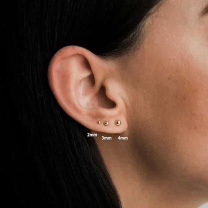 Sweetkiki Threadless Flat Back Earrings, 14K Gold Plated Ball Stud Earrings Hypoallergenic | Cartilage Earring | Helix Piercing Jewelry | Tragus Piercing Jewelry | Push in Flatback Earrings for Women Men - color: 14K Gold, size: 3 Millimeters