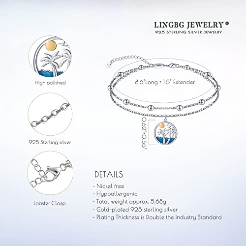 Anklet for Women S925 Sterling Silver Adjustable Foot Charm Ankle Bracelet Anklets Jewelry 9.5-10.5 Inches - color: 1# Palm Tree Anklet