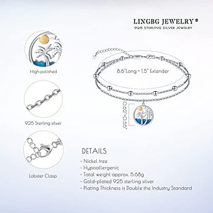 Anklet for Women S925 Sterling Silver Adjustable Foot Charm Ankle Bracelet Anklets Jewelry 9.5-10.5 Inches - color: 1# Palm Tree Anklet