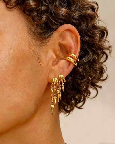 MUMREUES Chunky Ear Cuffs Non Piercing for Women 14K Gold Plated Cuff Earring Trendy Clip on Cartilage Helix Earrings Fake Earring Jewelry Gift - color: Gold