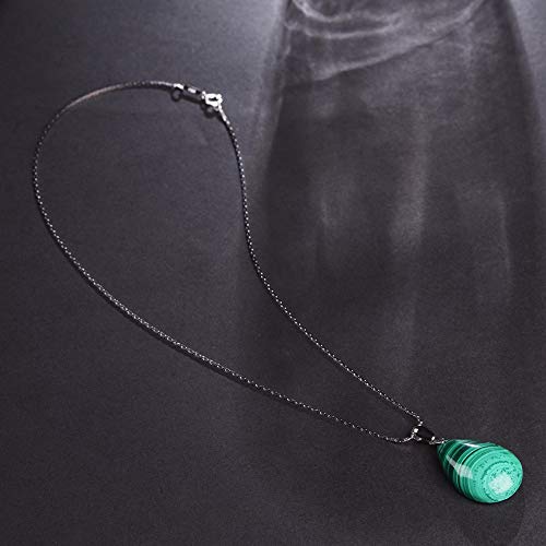 iSTONE 925 Sterling Silver Natural Crytral for Womens Pendant Necklace, Gemstone Birthstone with 17.8" Silver Chain Ladies - color: Malachite 1