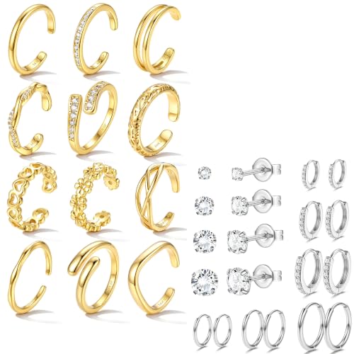 YADOCA 12Pcs Toe Rings 10Pairs Hypoallergenic Surgical Stainless Steel Earrings for Women