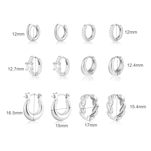 Wgoud Small Gold Hoop Earrings Set for Women, 6 Pairs 14K Gold Plated Hypoallergenic Lightweight Huggie Hoops Earrings, Trendy Cartilage Cubic Zirconia Earrings for Women Gifts. - color: G-Silver hoops