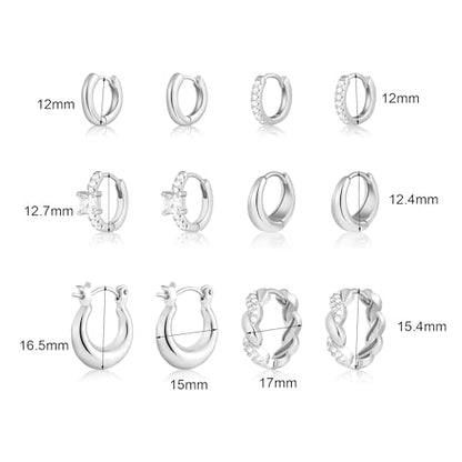 Wgoud Small Gold Hoop Earrings Set for Women, 6 Pairs 14K Gold Plated Hypoallergenic Lightweight Huggie Hoops Earrings, Trendy Cartilage Cubic Zirconia Earrings for Women Gifts. - color: G-Silver hoops