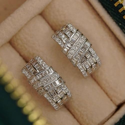 Modern Fashion Women Hoop Earrings Full Crystal CZ Wedding Trendy Jewelry - color: Silver Color
