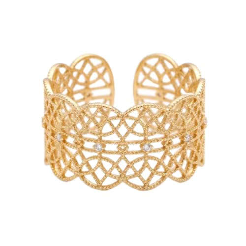 Valentines Rings for Women, Non Tarnish Chunky Wedding Ring Set, Adjustable Bohemian Statement Ring - style: Gold Wide Edge Wave Style