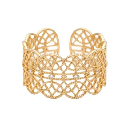 Valentines Rings for Women, Non Tarnish Chunky Wedding Ring Set, Adjustable Bohemian Statement Ring - style: Gold Wide Edge Wave Style