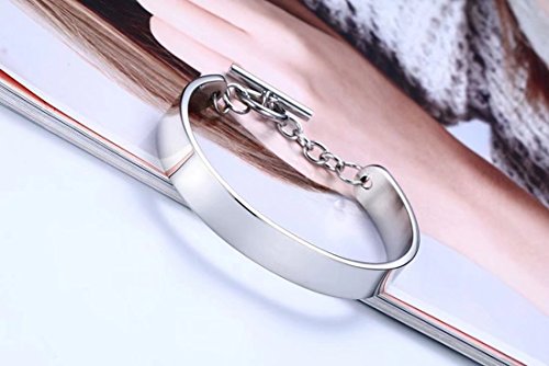 DIB Free Engraving Stainless Steel Minimalist Shiny Cuff Bangle Bracelets with Toggle Clasp for Women Oval Shape Silver