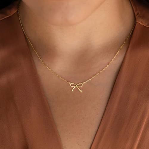 Thaivor Necklace for Women Dainty Bow Necklace 14K Gold Plated Cute Choker Small Pendant Charm Necklaces Teen Gift Trendy Stuff Personalized Jewelry Gifts - color: Gold-Cable-6