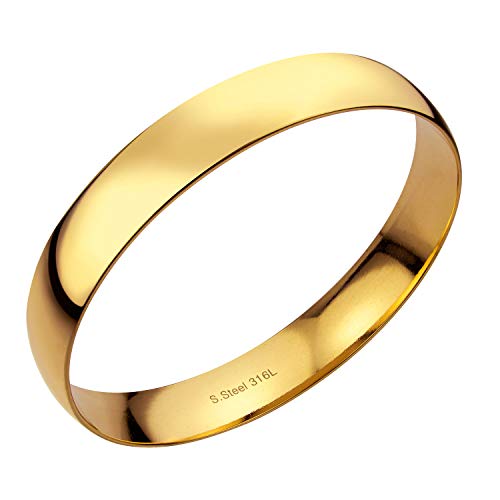 555Jewelry 12mm Wide Stainless Steel Solid Slip On Bangle Bracelet for Women With Small Wrist - color: Gold (Small)