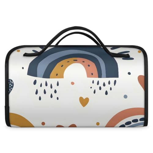 Boho Abstract Rainbow Hanging Roll Up Cosmetic Bag with 4 Removable Storage Bags Waterproof Foldable Toiletry Kit for Women - color: Multicolor 13