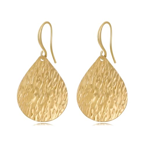 Gold Earrings 14k Gold Plated Hoop Earrings Dainty Pearl hoop Disc Coin Bead Starfish Teardrop Circle Dangle Drop Earrings for Women Hypoallergenic Jewelry Gifts - color: Teardrop Disc-Gold